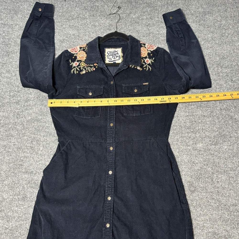 Superdry Floral Embroidered Corduroy Shirt Dress Womens 8 - Picture 12 of 16